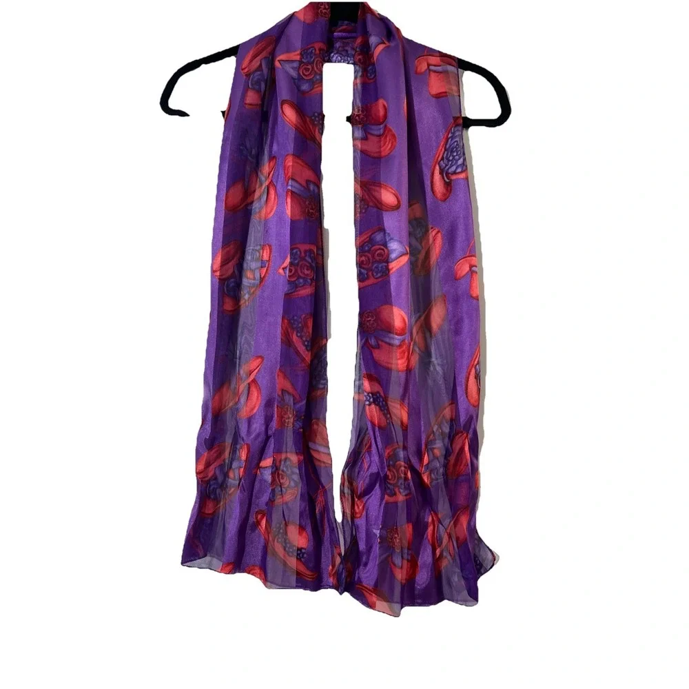 Red Hat Society Scarf Purple Red Hats Sheer Stripes Retro Granny‎ Core